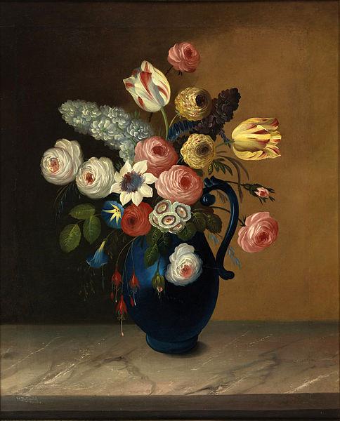 William Buelow Gould Still life, flowers in a blue jug oil on canvas painting by Van Diemonian (Tasmanian) artist and convict William Buelow Gould (1801 - 1853). Germany oil painting art